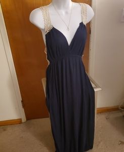 Sexy Navy Blue Maxi Dress w/ Crochet Back